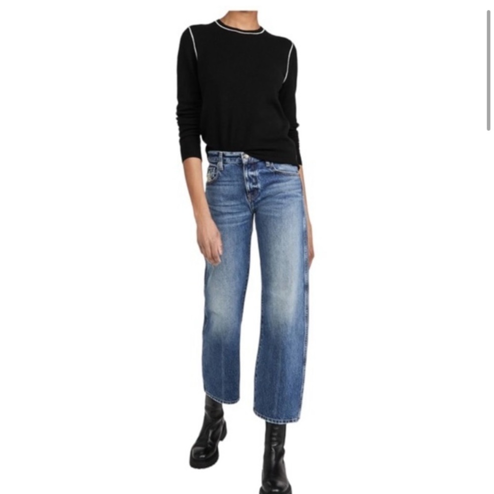 Theory Cashmere Black Sweater with White Stitching